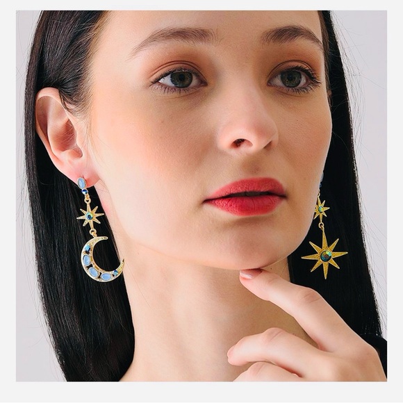 Betsey Johnson Blue Celestial Moon & Star Drop Earrings - Picture 4 of 10